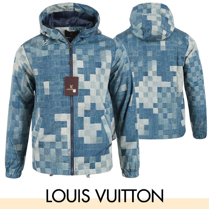 LOUIS VUITTON 루이비통 블루 체커보드 윈드 자켓