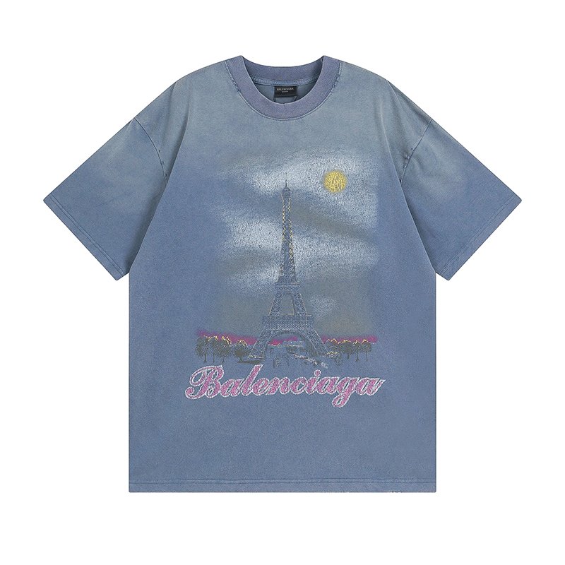 BALENCIAGA 발렌시아가 23117 파리 문 로고 구제 워싱 반팔