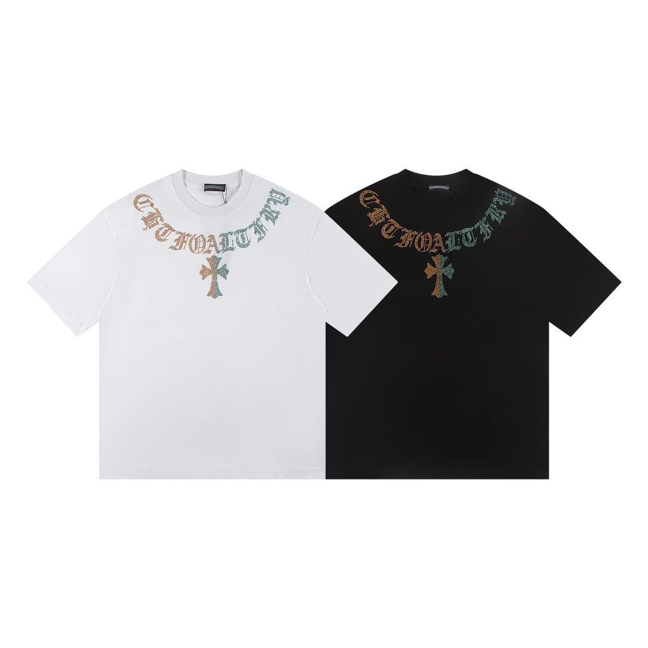 CHROME HEARTS 크롬하츠 6484 컬러 라인스톤 크로스 반팔